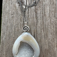 Druzy Agate Necklace for Grounding, Balance and Harmony. Swirl to Signify Consciousness. 20 inch Chain Included.