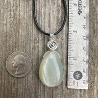 White Moonstone Necklace for New Beginnings, Intuition and Luck. Pewter Accent Piece.