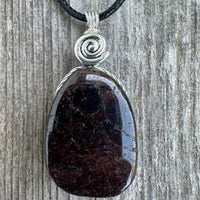 Garnet Necklace for Regeneration. Swirl Signifies Consciousness