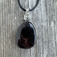Garnet Necklace for Regeneration. Swirl Signifies Consciousness