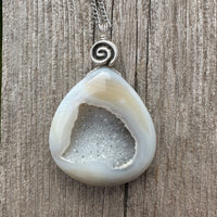 Druzy Agate Necklace for Grounding, Balance and Harmony. Swirl to Signify Consciousness. 20 inch Chain Included.