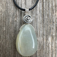 White Moonstone Necklace for New Beginnings, Intuition and Luck. Pewter Accent Piece.