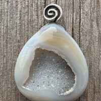 Druzy Agate Necklace for Grounding, Balance and Harmony. Swirl to Signify Consciousness. 20 inch Chain Included.