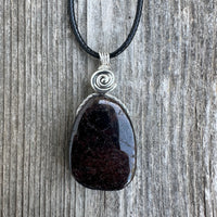 Garnet Necklace for Regeneration. Swirl Signifies Consciousness