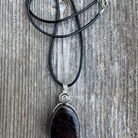 Garnet Necklace for Regeneration. Swirl Signifies Consciousness