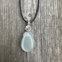 White Moonstone Necklace for New Beginnings, Intuition and Luck. Pewter Accent Piece.