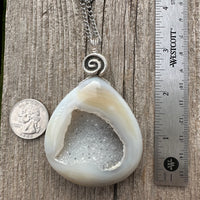 Druzy Agate Necklace for Grounding, Balance and Harmony. Swirl to Signify Consciousness. 20 inch Chain Included.