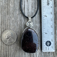 Garnet Necklace for Regeneration. Swirl Signifies Consciousness