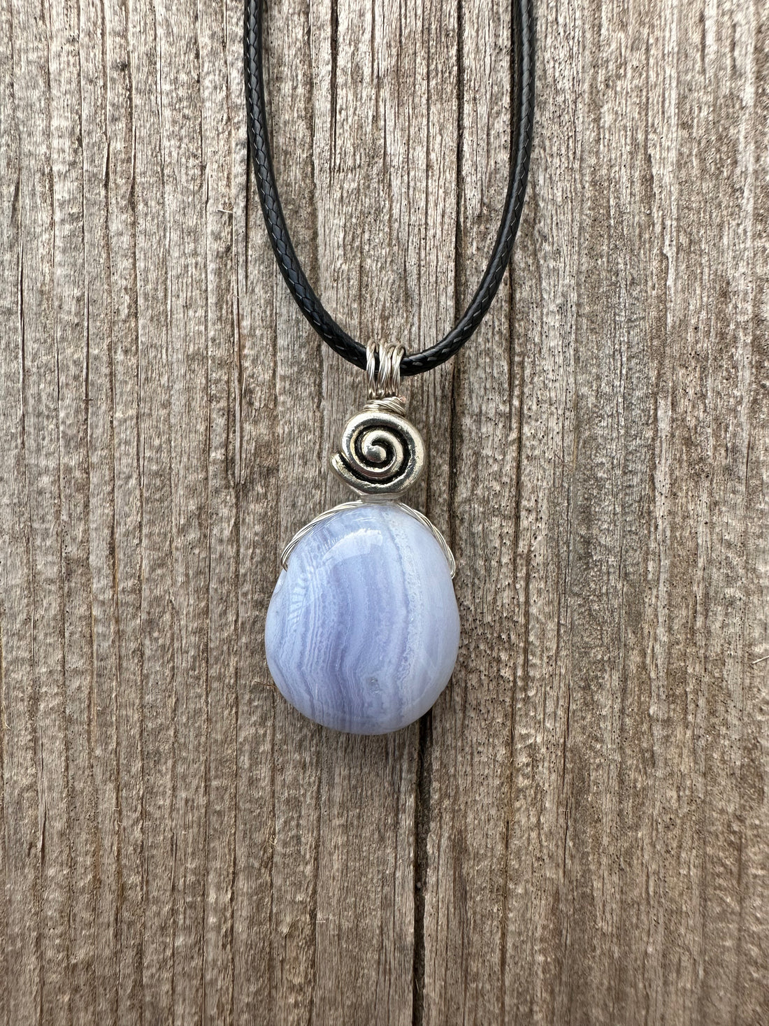 Blue Lace Agate Necklace for Serenity and Breaking Unhealthy Patterns. Swirl for Higher Consciousness.