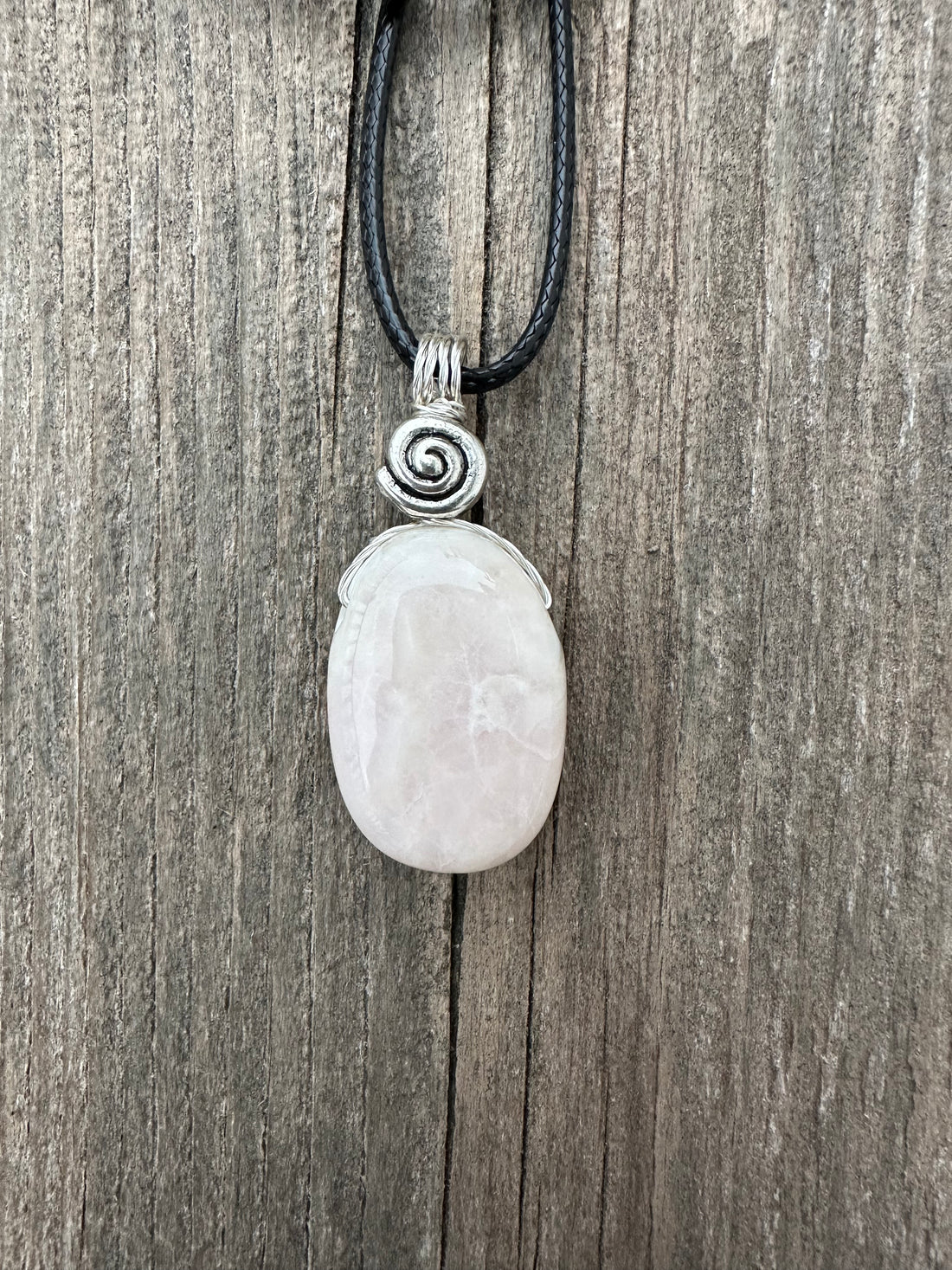 Pink Calcite (Mangano Calcite) Pendant for Opening Awareness. Swirl to Signify Consciousness.