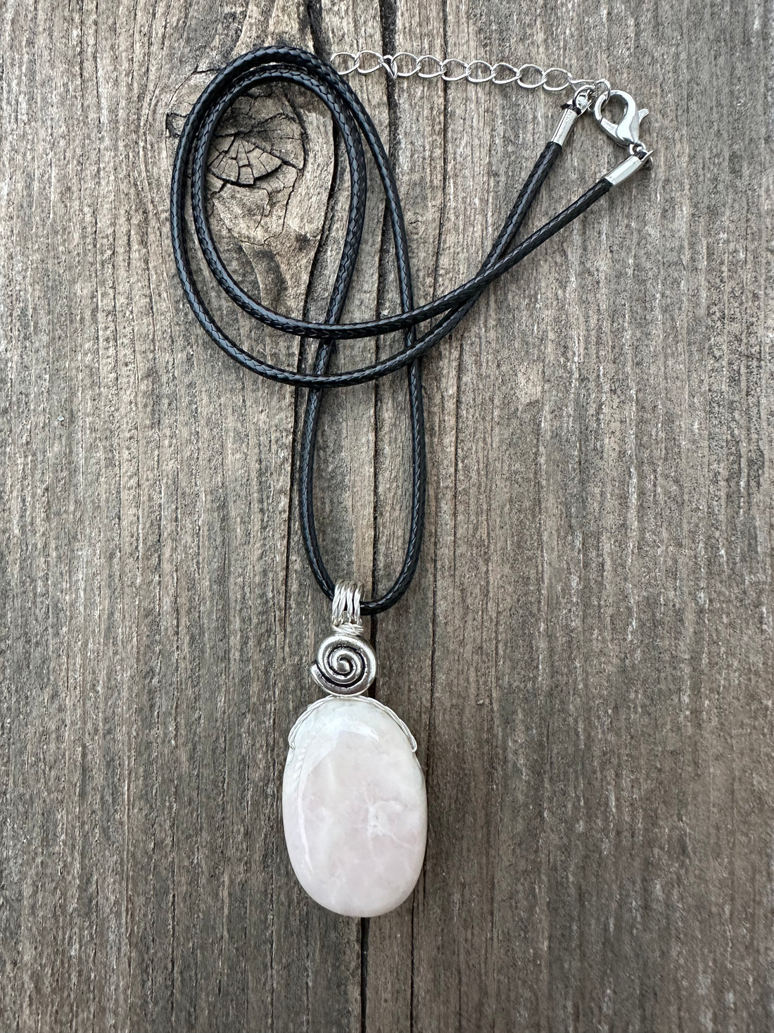 Pink Calcite (Mangano Calcite) Pendant for Opening Awareness. Swirl to Signify Consciousness.