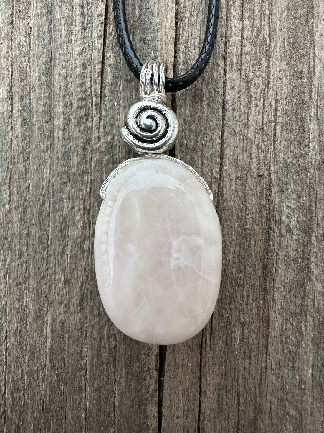 Pink Calcite (Mangano Calcite) Pendant for Opening Awareness. Swirl to Signify Consciousness.