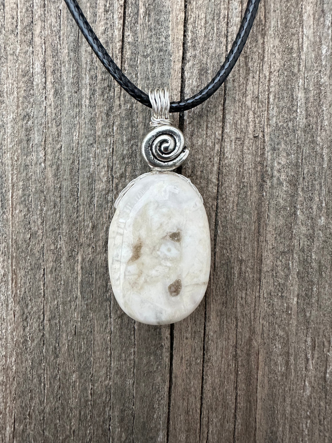 Pink Calcite (Mangano Calcite) Pendant for Opening Awareness. Swirl to Signify Consciousness.