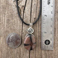 Chiastolite Pendant for Protection and Rebirth. Black cable and Swirl for Higher Consciousness.