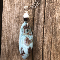Larimar for Raising Consciousness, Communicating with Angelic Realm and Releasing. Stainless Steel Chain