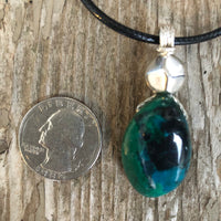 Chrysocolla for Release and Positivity. Pewter Accent.