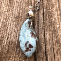 Larimar for Raising Consciousness, Communicating with Angelic Realm and Releasing. Stainless Steel Chain
