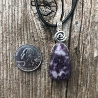Lepidolite for Quiet and Stability. Swirl for Higher Consciousness and Black Cable