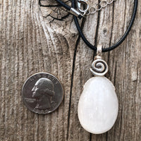 Selenite Necklace for Clearing Energy and Understanding. Swirl Signifies Consciousness