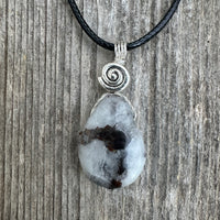 Siderite in Cryolite for Opening Chakras, Positivity, and Intuition. Swirl to Signify Consciousness. 18 inch Cable Included.