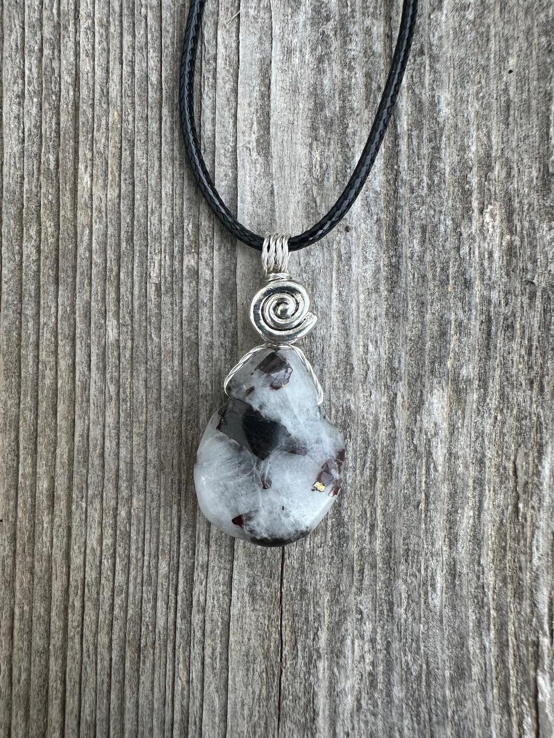 Siderite in Cryolite for Opening Chakras, Positivity, and Intuition. Swirl to Signify Consciousness. 18 inch Cable Included.