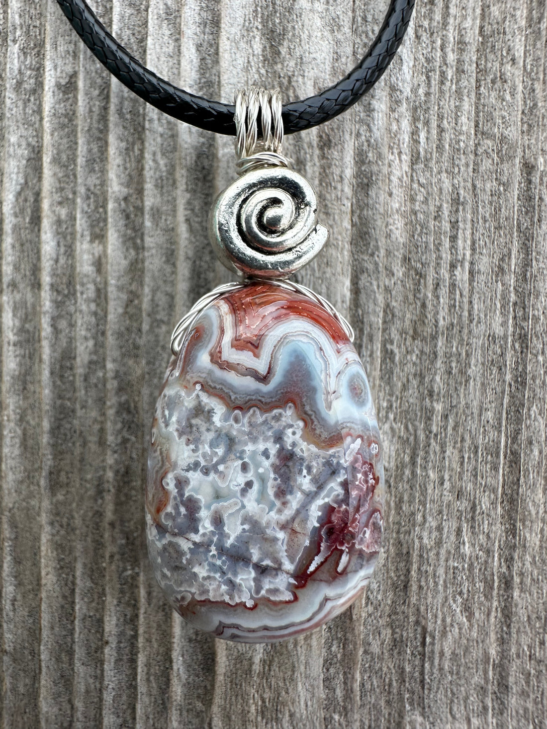 Laguna Lace Agate Necklace for Protection, Creativity and Root Chakra Connection.