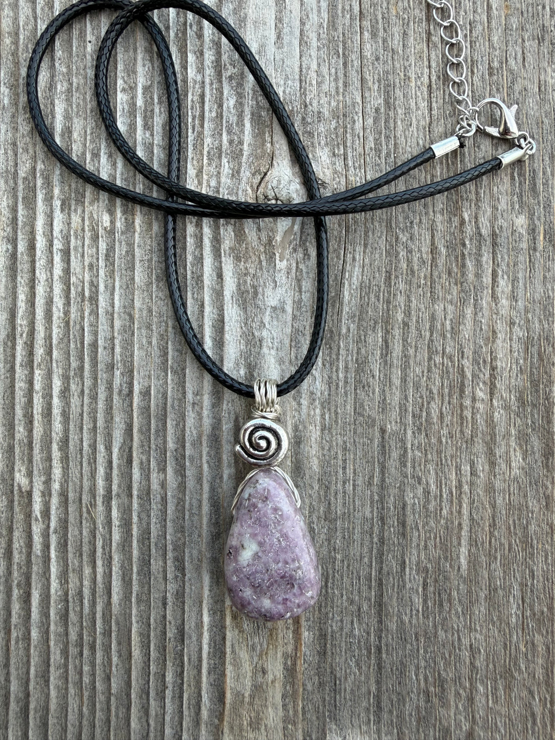 Lepidolite for Quiet and Stability. Swirl for Higher Consciousness and Black Cable