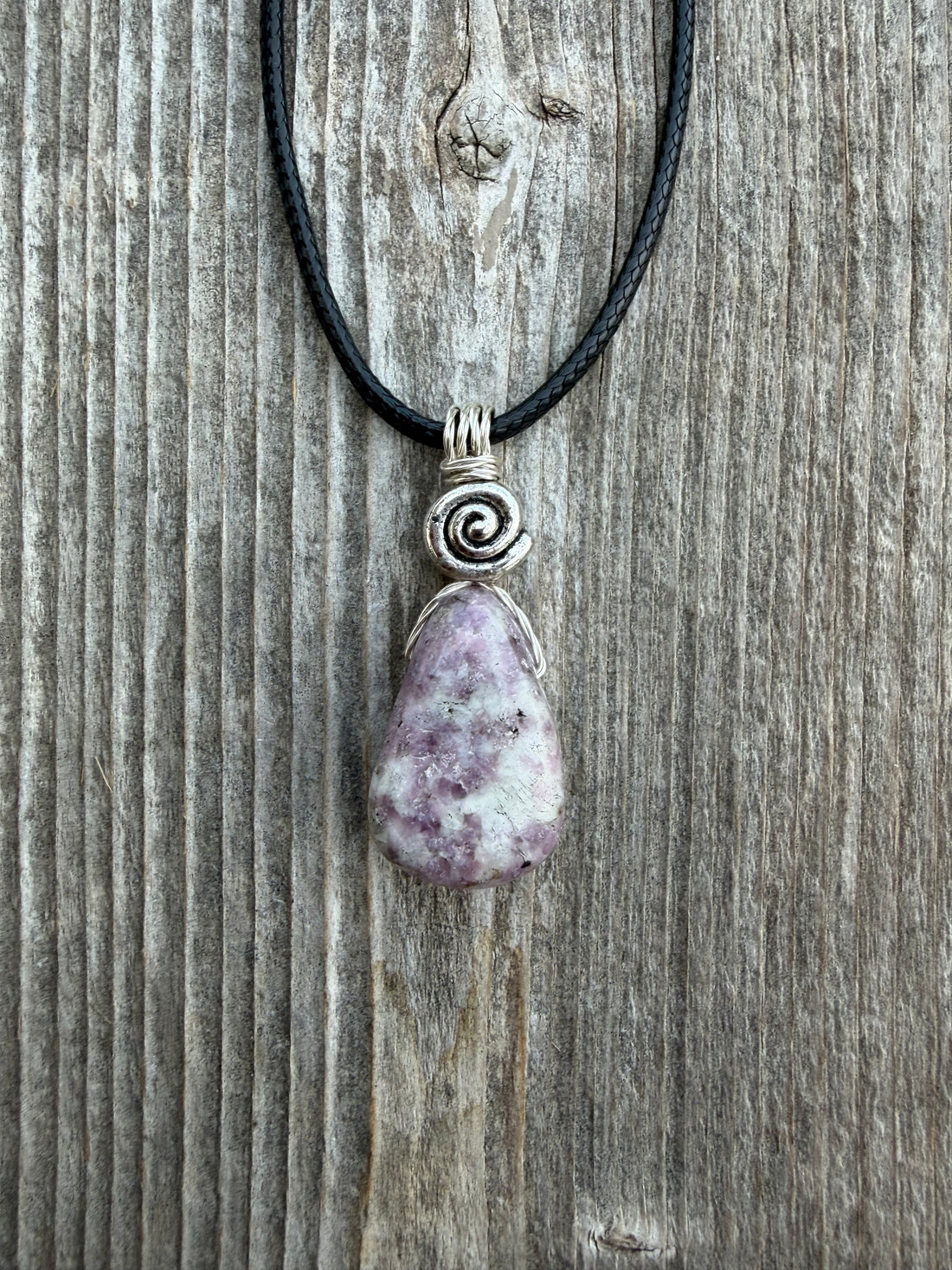 Lepidolite for Quiet and Stability. Swirl for Higher Consciousness and Black Cable