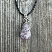 Lepidolite for Quiet and Stability. Swirl for Higher Consciousness and Black Cable