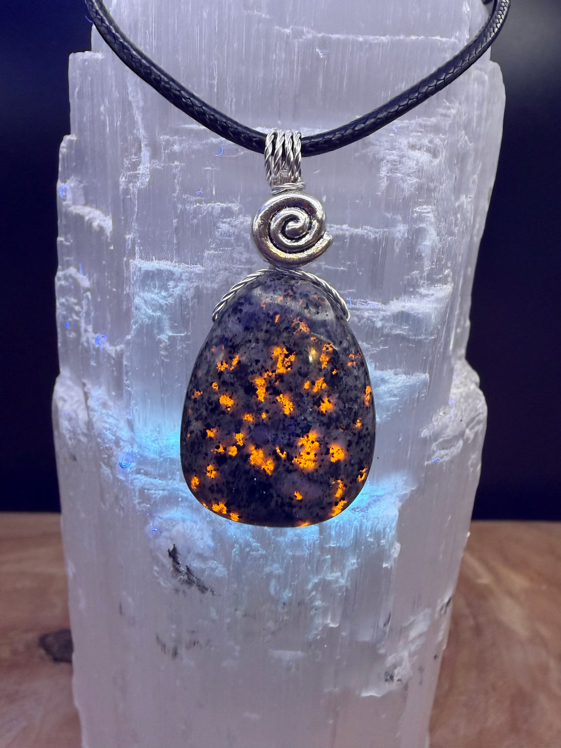 Yooperlite Necklace for Balance, Tranquility and Clarity. Spiral to Signify Consciousness.