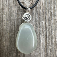 White Moonstone Necklace for New Beginnings, Intuition and Luck. Pewter Accent Piece.