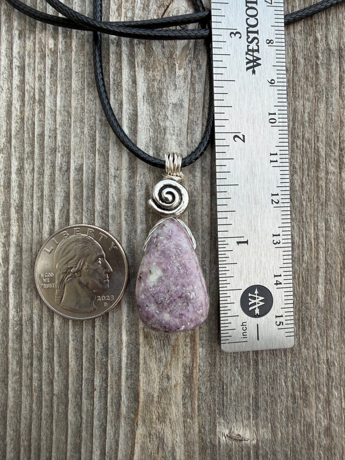 Lepidolite for Quiet and Stability. Swirl for Higher Consciousness and Black Cable
