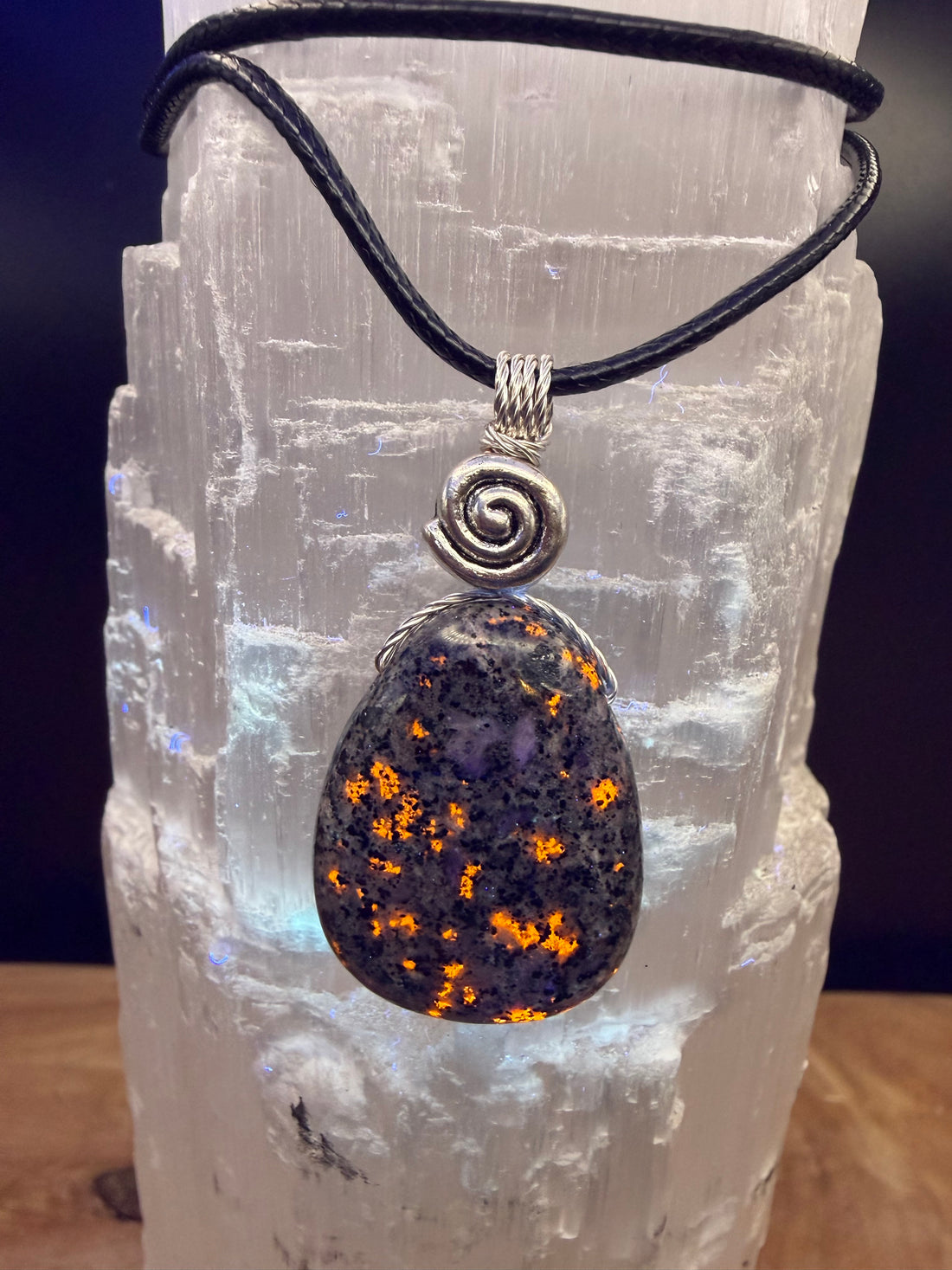 Yooperlite Necklace for Balance, Tranquility and Clarity. Spiral to Signify Consciousness.