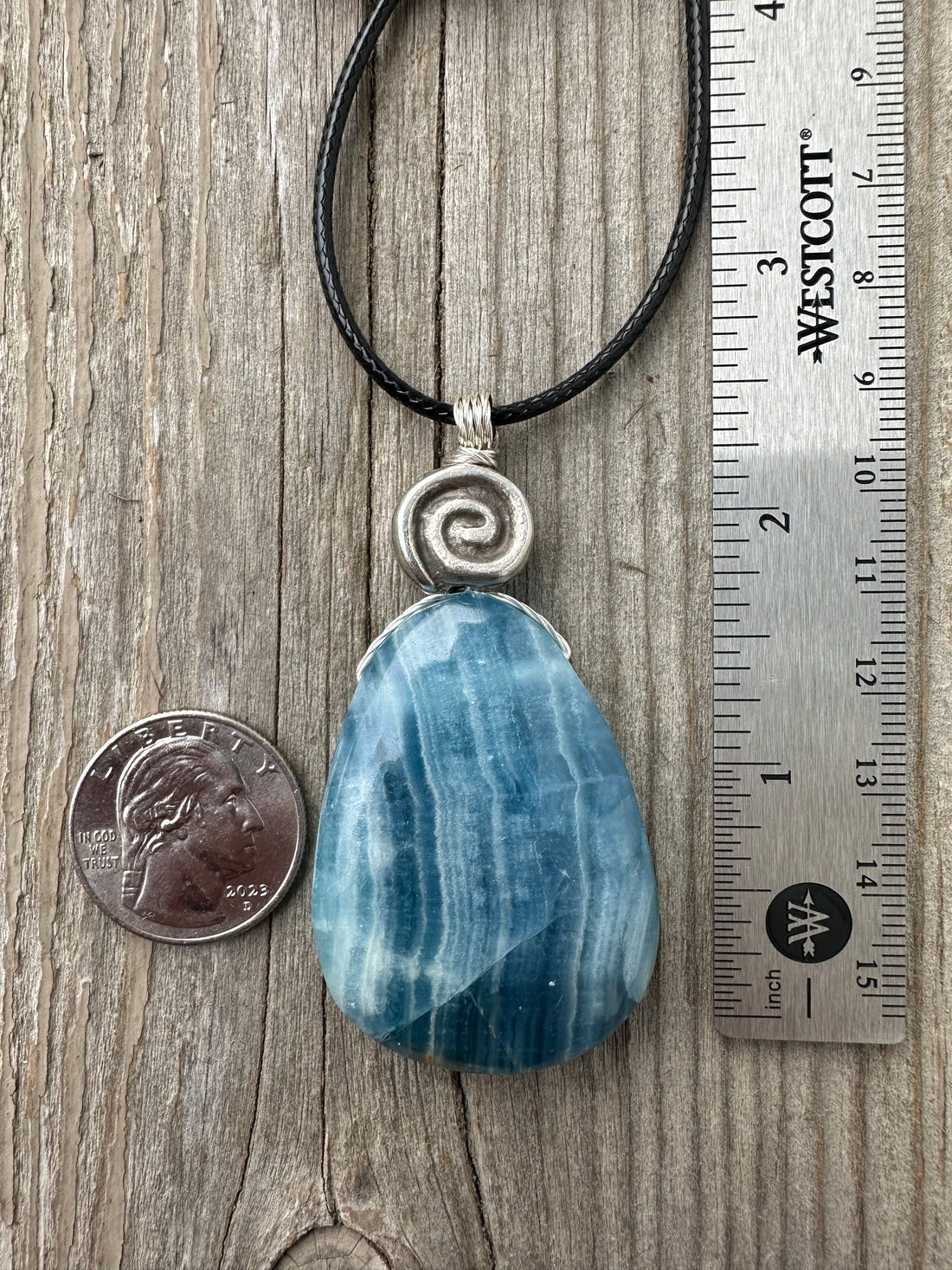 Aragonite Pendant For Grounding and Past Life Regression with Swirl for Higher Consciousness and Black Cable