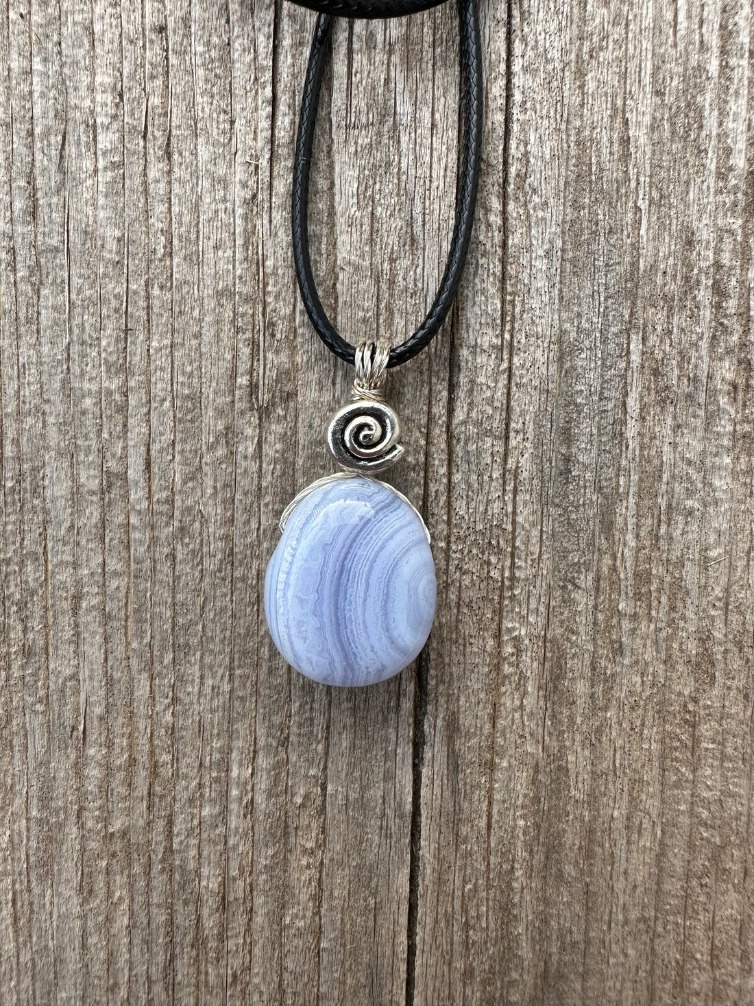 Blue Lace Agate Necklace for Serenity and Breaking Unhealthy Patterns. Swirl for Higher Consciousness.