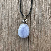 Blue Lace Agate Necklace for Serenity and Breaking Unhealthy Patterns. Swirl for Higher Consciousness.