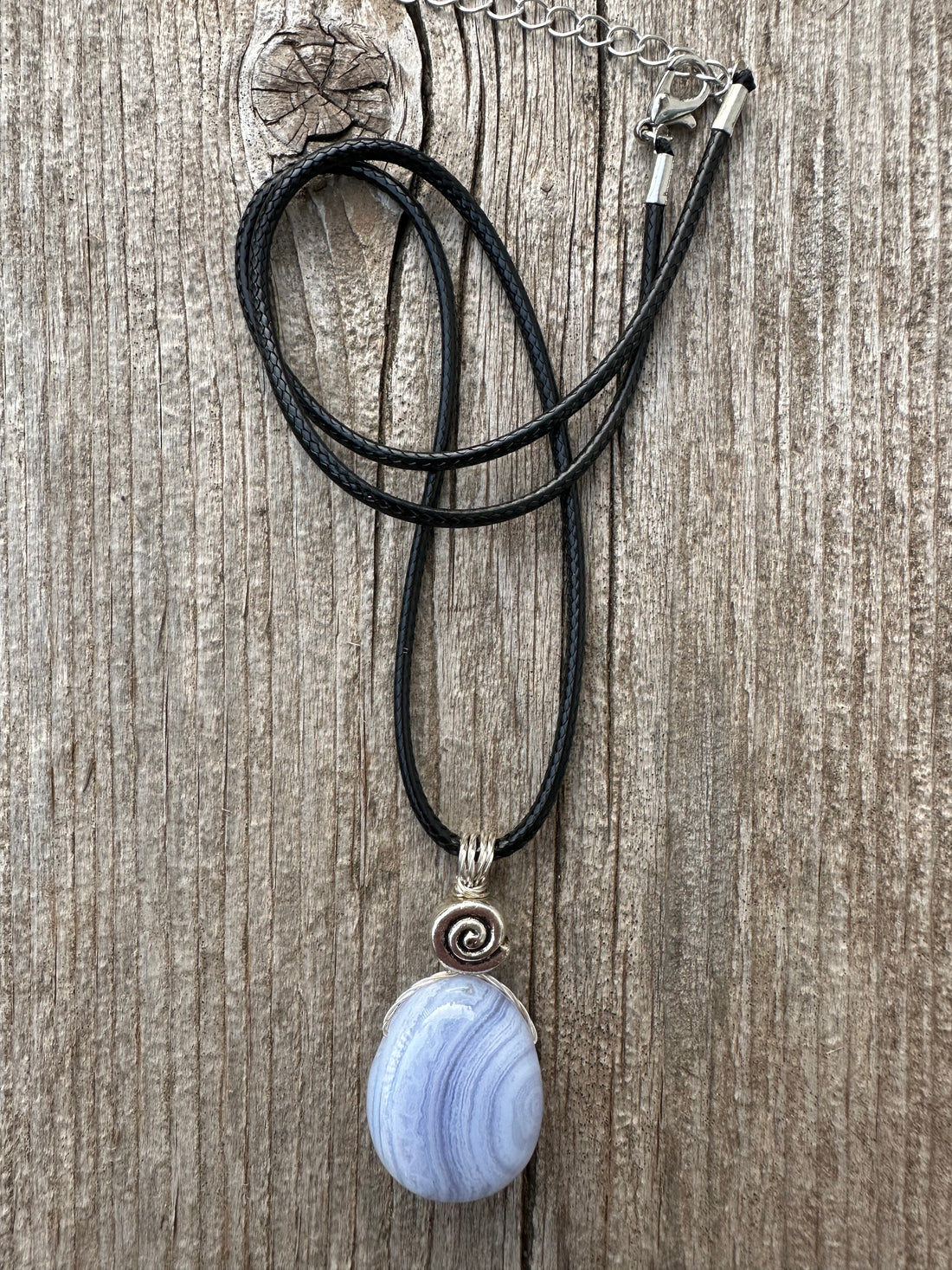 Blue Lace Agate Necklace for Serenity and Breaking Unhealthy Patterns. Swirl for Higher Consciousness.