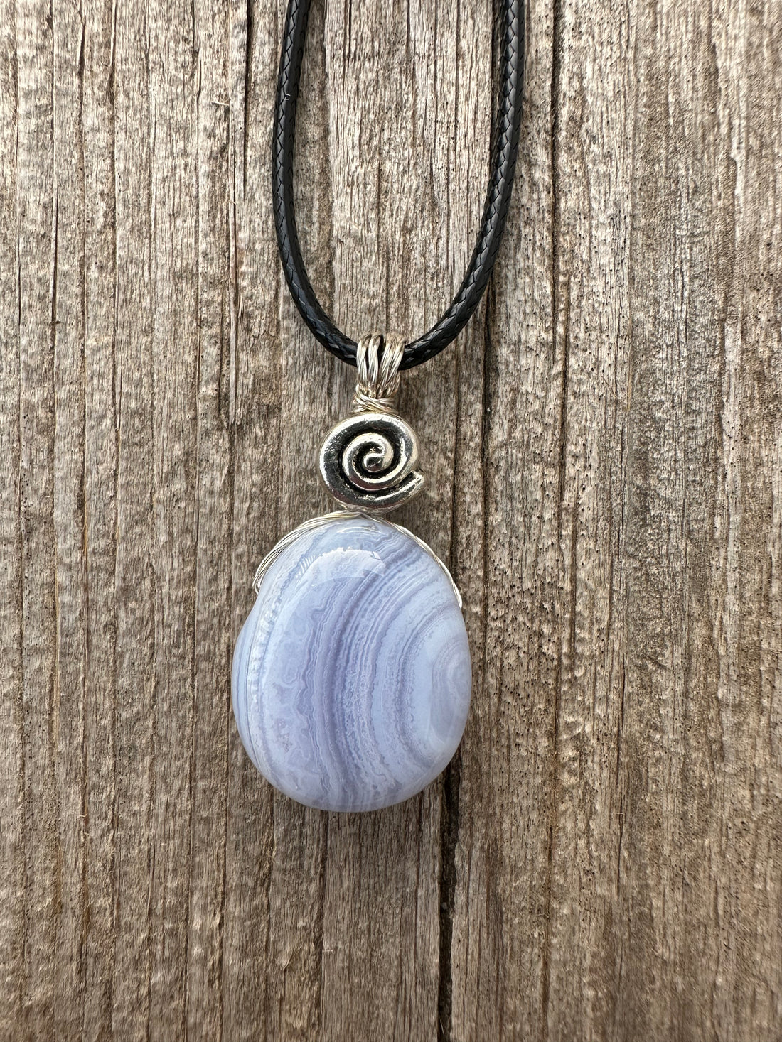 Blue Lace Agate Necklace for Serenity and Breaking Unhealthy Patterns. Swirl for Higher Consciousness.