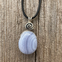 Blue Lace Agate Necklace for Serenity and Breaking Unhealthy Patterns. Swirl for Higher Consciousness.