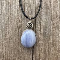 Blue Lace Agate Necklace for Serenity and Breaking Unhealthy Patterns. Swirl for Higher Consciousness.