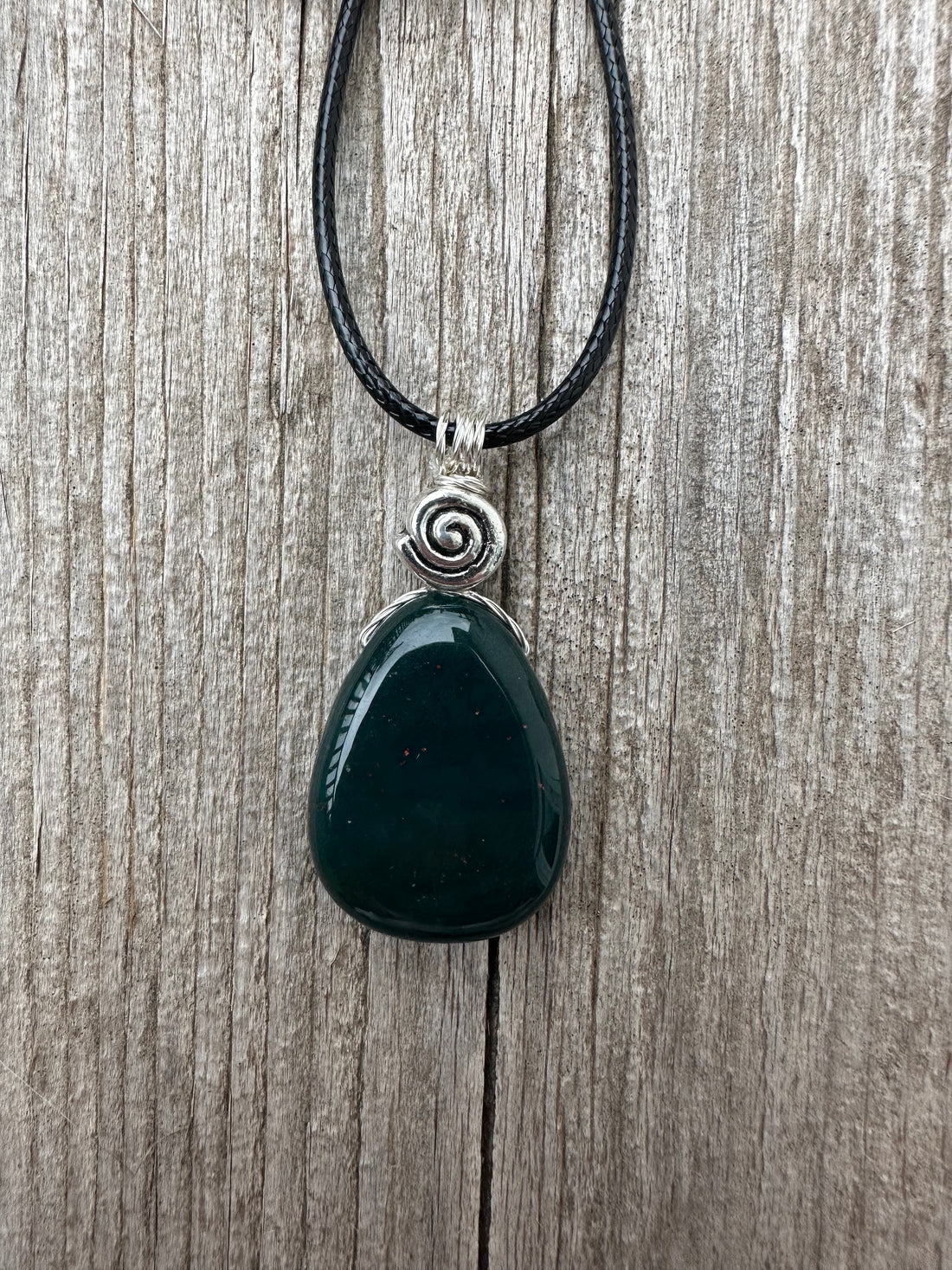 Bloodstone Pendant a Mystical Stone Bringing Understanding, Calm and Courage. Pewter Accent Piece