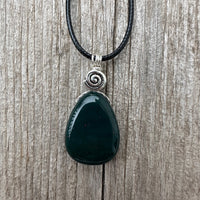 Bloodstone Pendant a Mystical Stone Bringing Understanding, Calm and Courage. Pewter Accent Piece