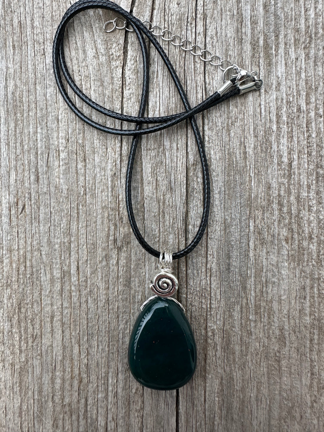 Bloodstone Pendant a Mystical Stone Bringing Understanding, Calm and Courage. Pewter Accent Piece