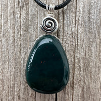 Bloodstone Pendant a Mystical Stone Bringing Understanding, Calm and Courage. Pewter Accent Piece