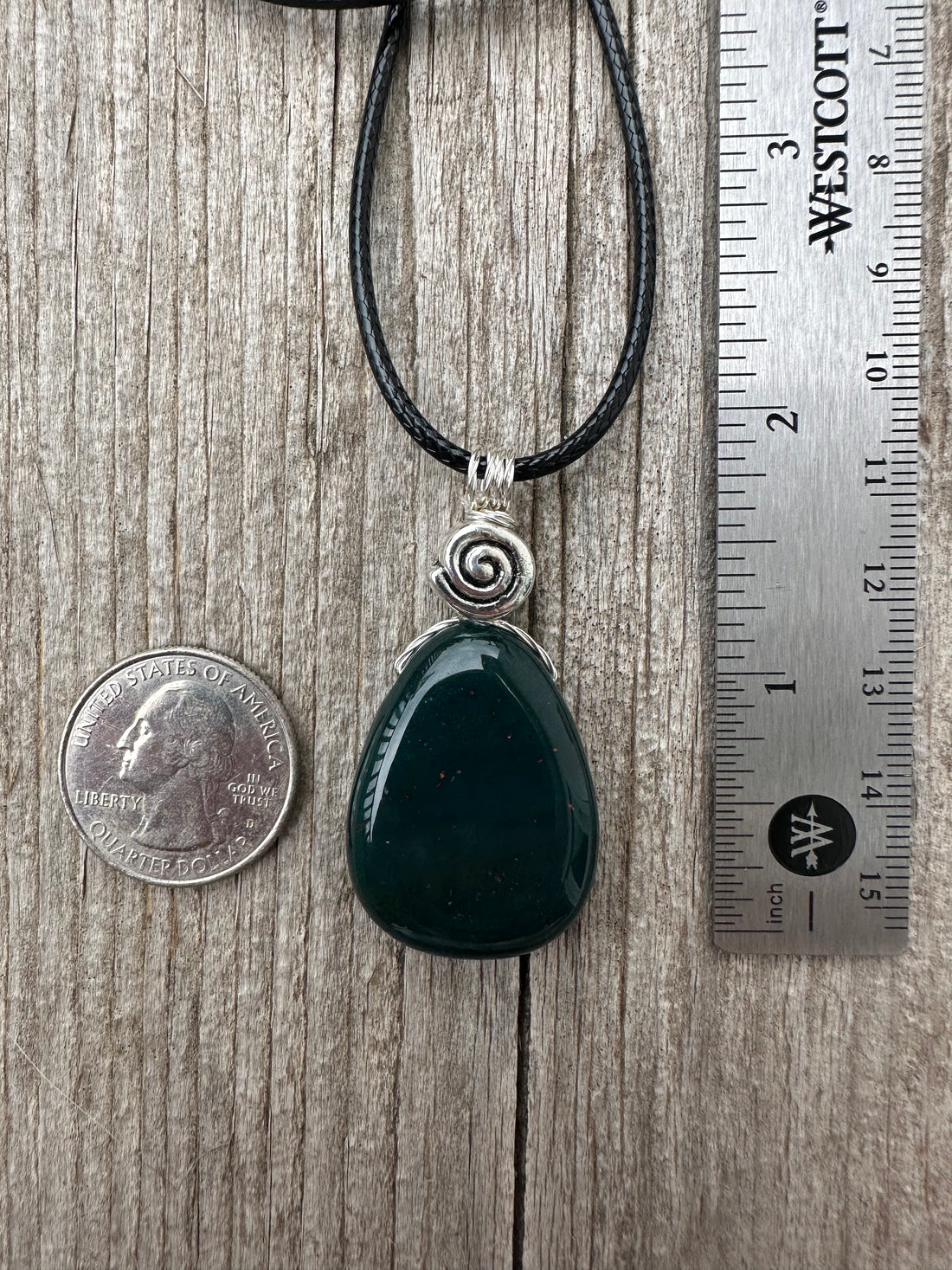 Bloodstone Pendant a Mystical Stone Bringing Understanding, Calm and Courage. Pewter Accent Piece