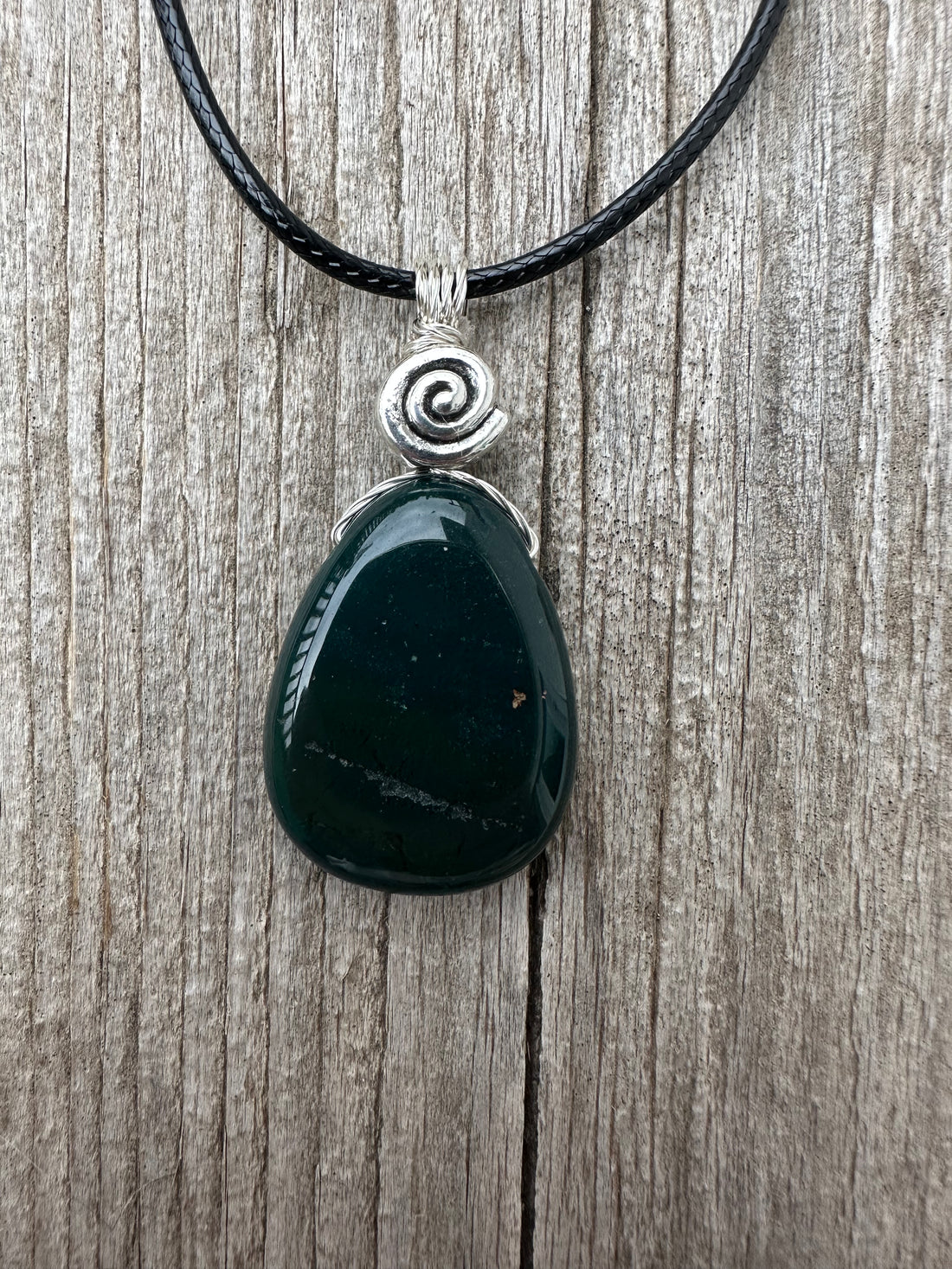 Bloodstone Pendant a Mystical Stone Bringing Understanding, Calm and Courage. Pewter Accent Piece