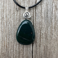 Bloodstone Pendant a Mystical Stone Bringing Understanding, Calm and Courage. Pewter Accent Piece