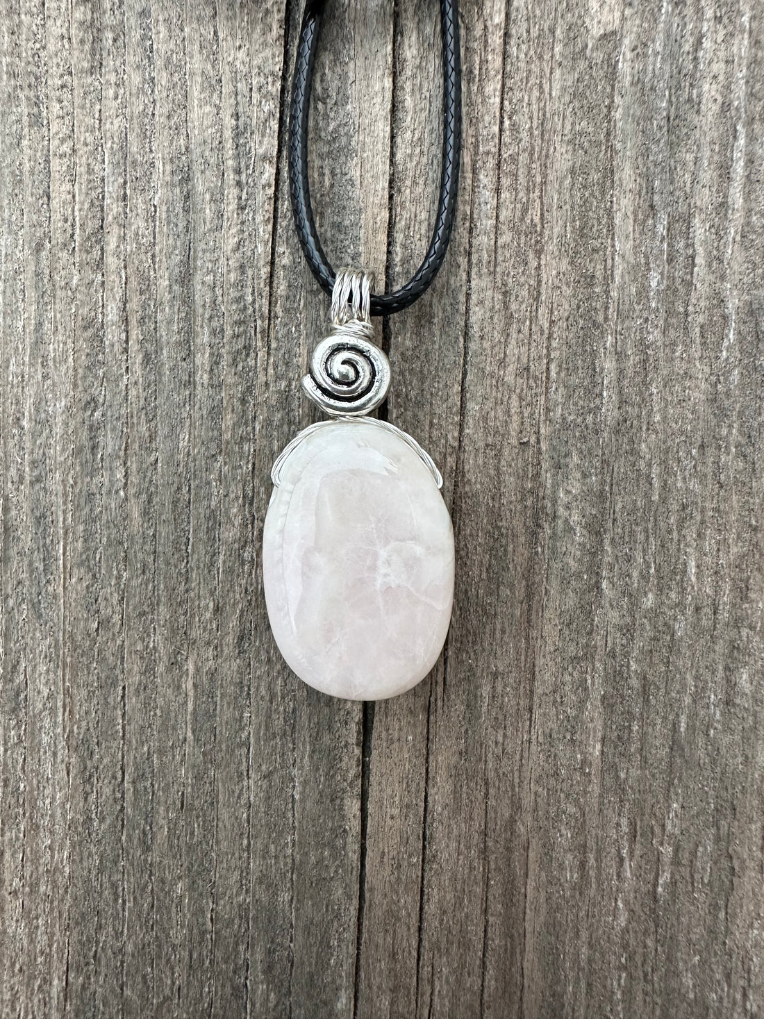 Pink Calcite (Mangano Calcite) Pendant for Opening Awareness. Swirl to Signify Consciousness.