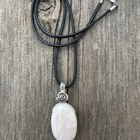 Pink Calcite (Mangano Calcite) Pendant for Opening Awareness. Swirl to Signify Consciousness.