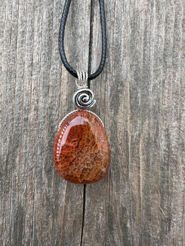 Fire Agate for Vitality & Protection. Pewter Accent.